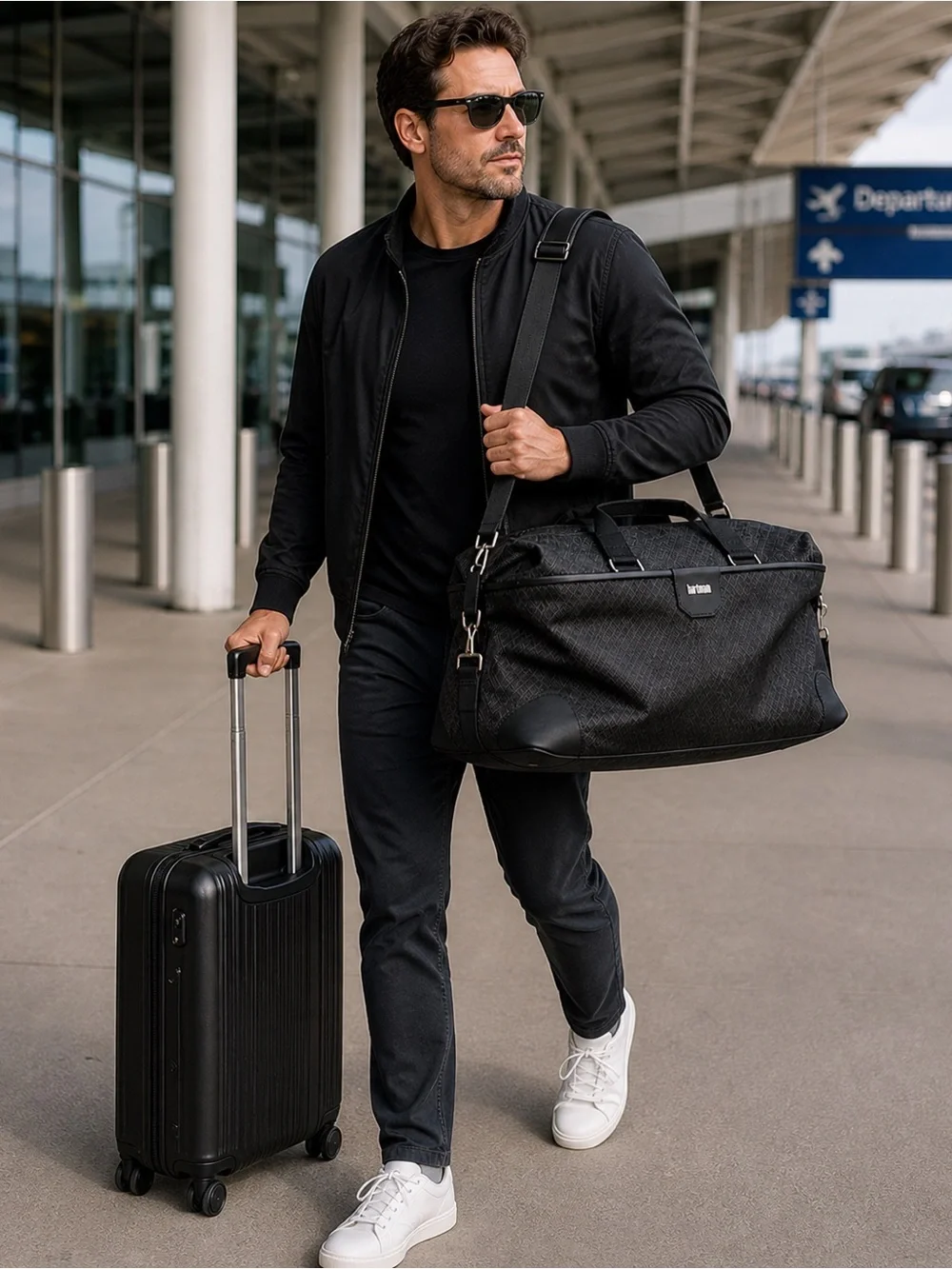 Hartmann Herringbone Luxe Duffel Black Carry-On Weekend Travel Bag